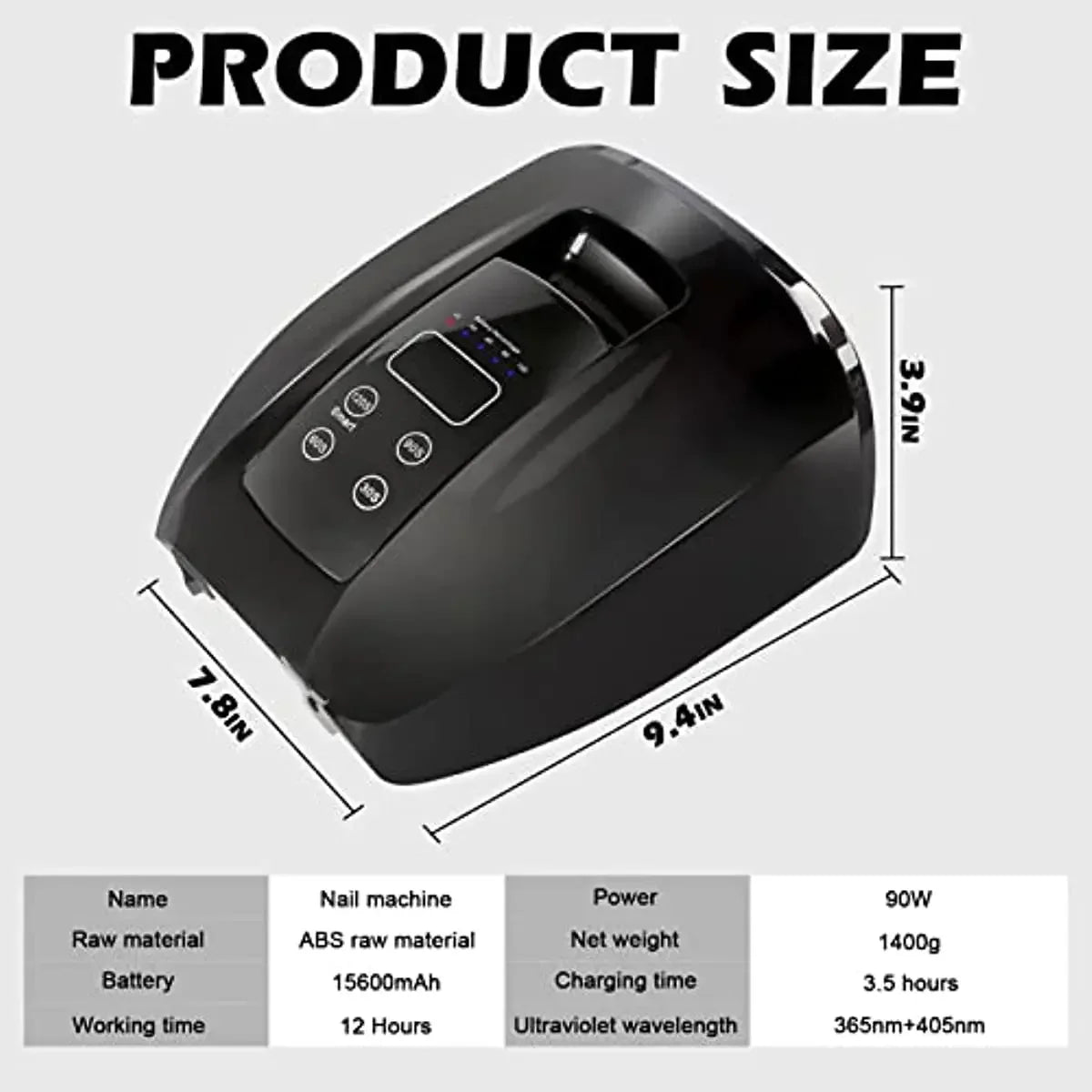 Rechargeable UV LED Acrylic Nail Dryer Lamp 90W, 4 Timer Setting & 45 LED