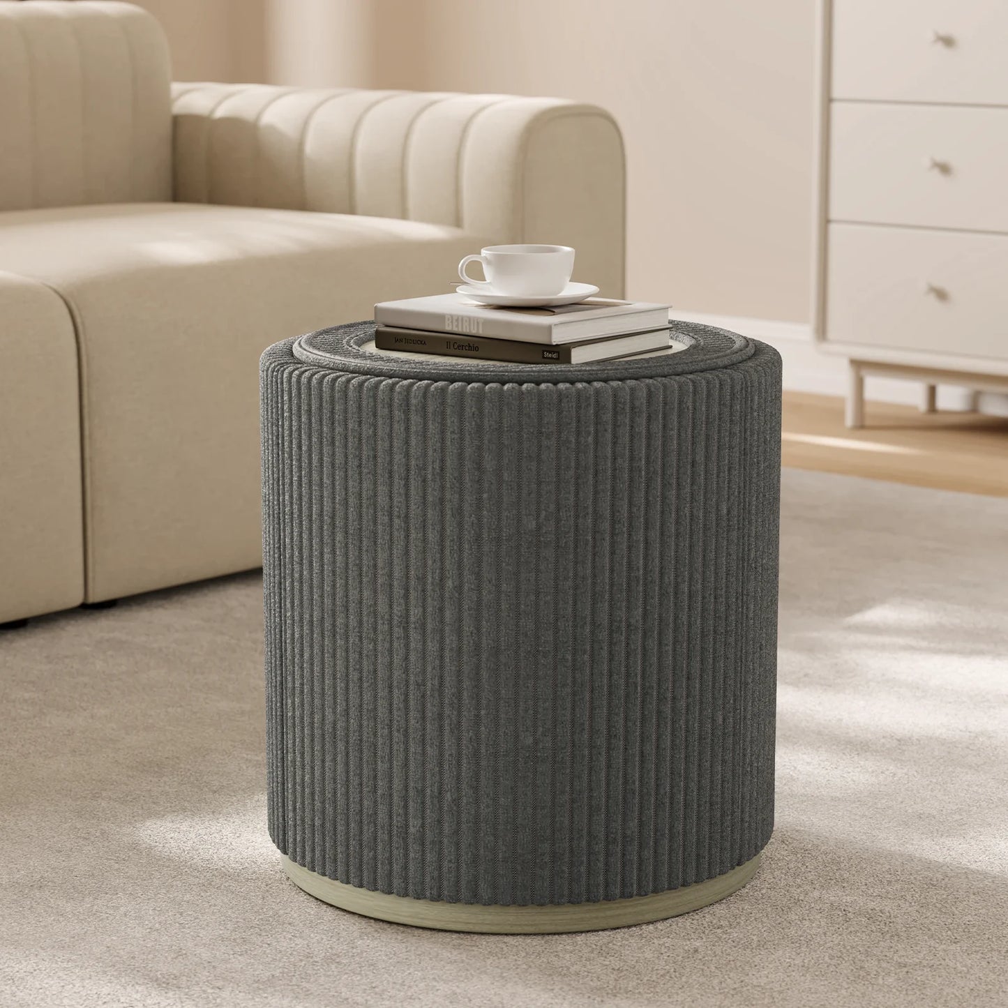 18" Round Makeup Vanity Stool [Grey]