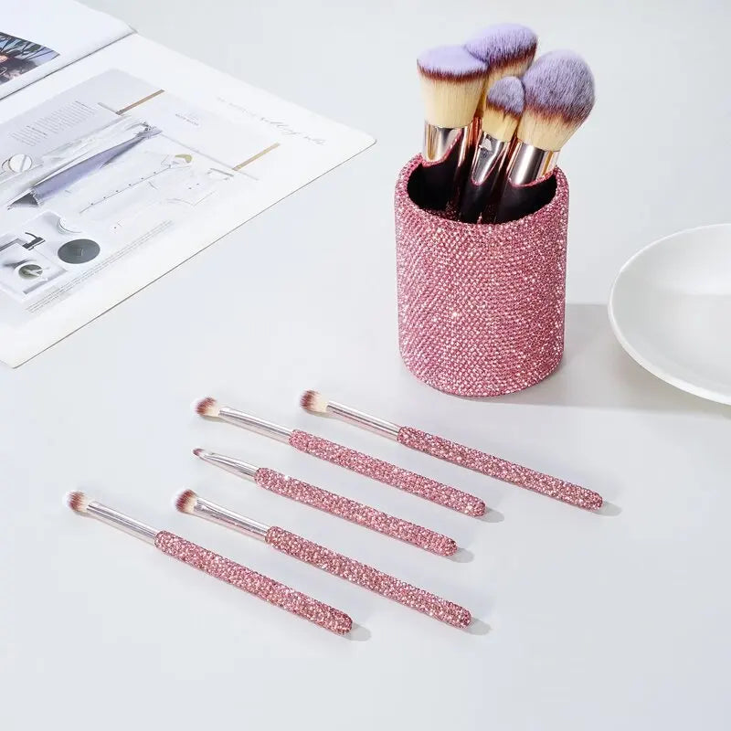 Rhinestone Makeup Brushes With Organizer Bucket