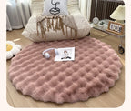 Round Bubble Rabbit Fur Vanity Chair Rug
