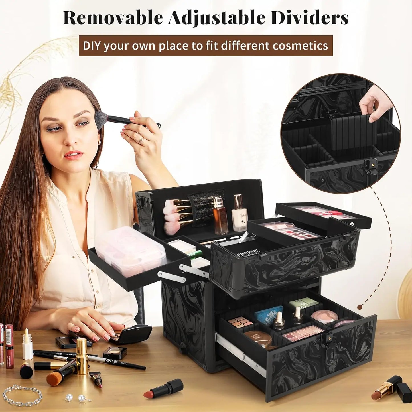 5 in 1 Rolling Makeup Train Case With Drawers
