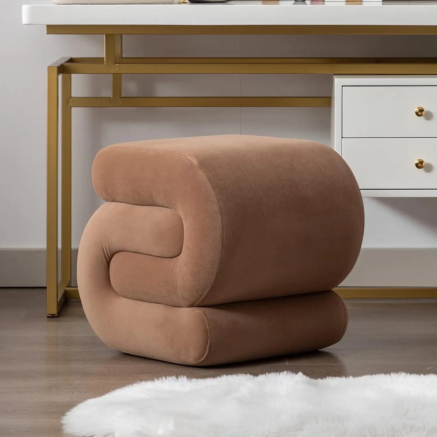 Modern S-Shaped Pouf Vanity Stool