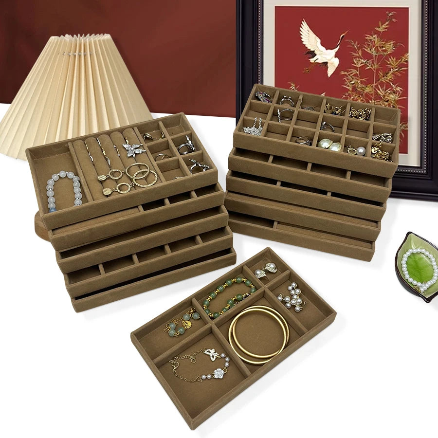 Luxury Velvet Drawer Organizer Tray [Brown]