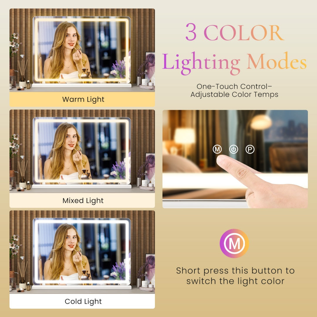 LED Makeup Vanity Mirror With Lights 3 Color Modes, & Touch Screen Control