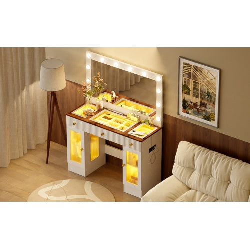 Vanity Desk with Large LED Mirror