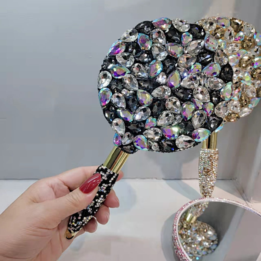 Rhinestone Embroidered Hand-held Mirror