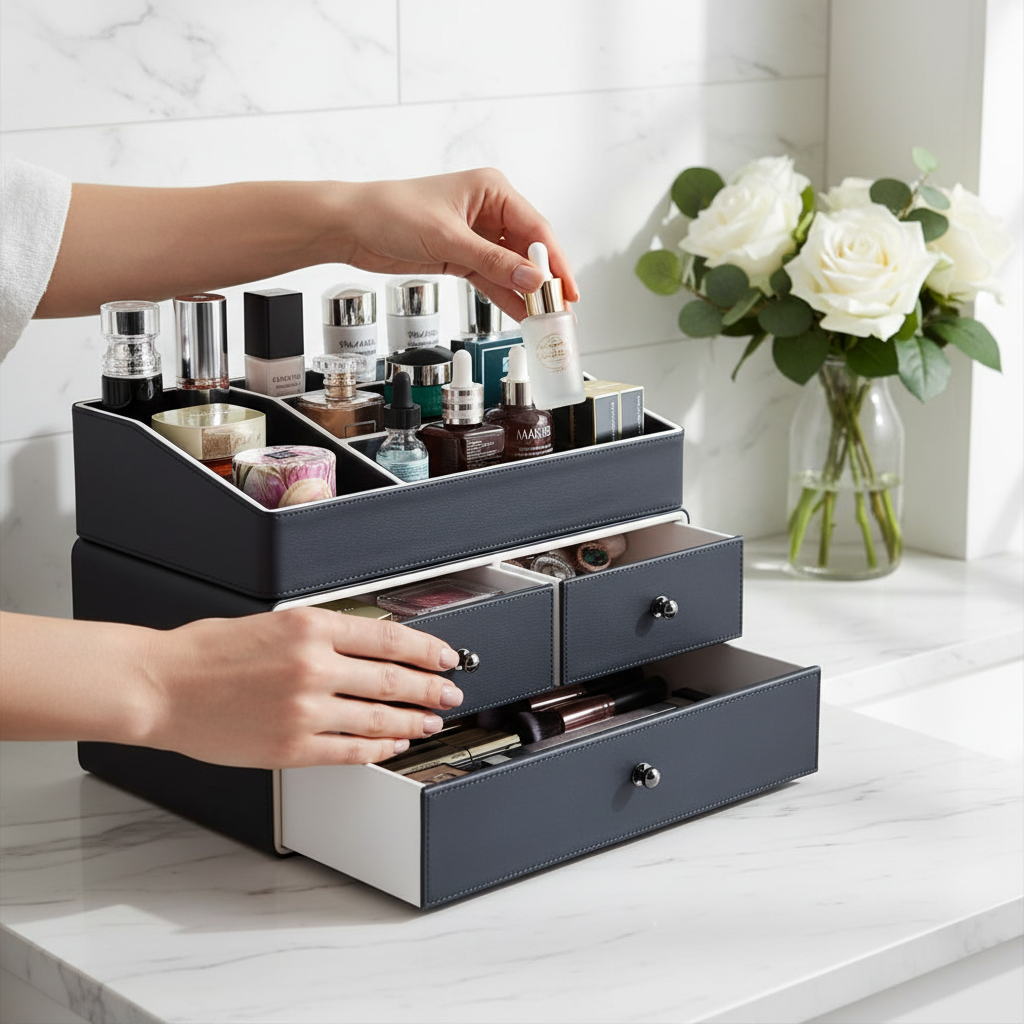 2 Tier Makeup Organizer With 3 Drawers