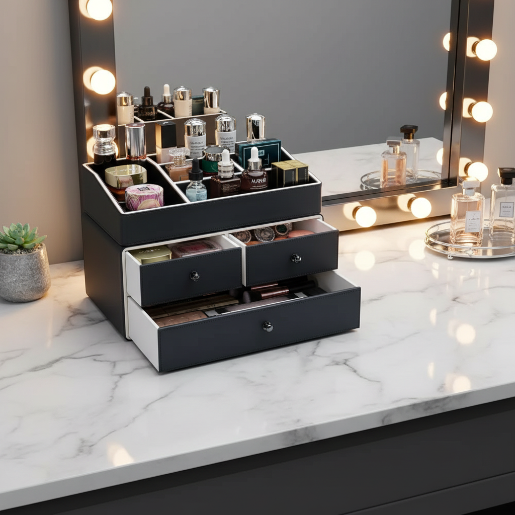 2 Tier Makeup Organizer With 3 Drawers