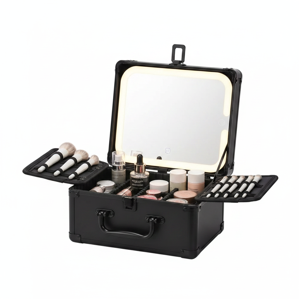 Makeup Case With A Detachable LED Mirror - Black
