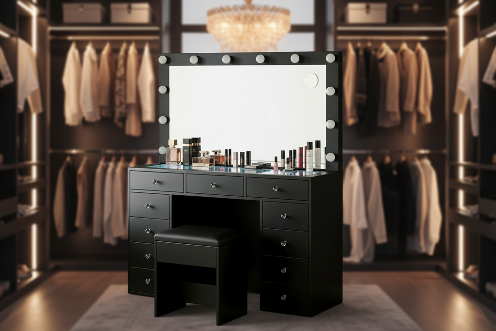 11 Drawers Vanity Set - Black