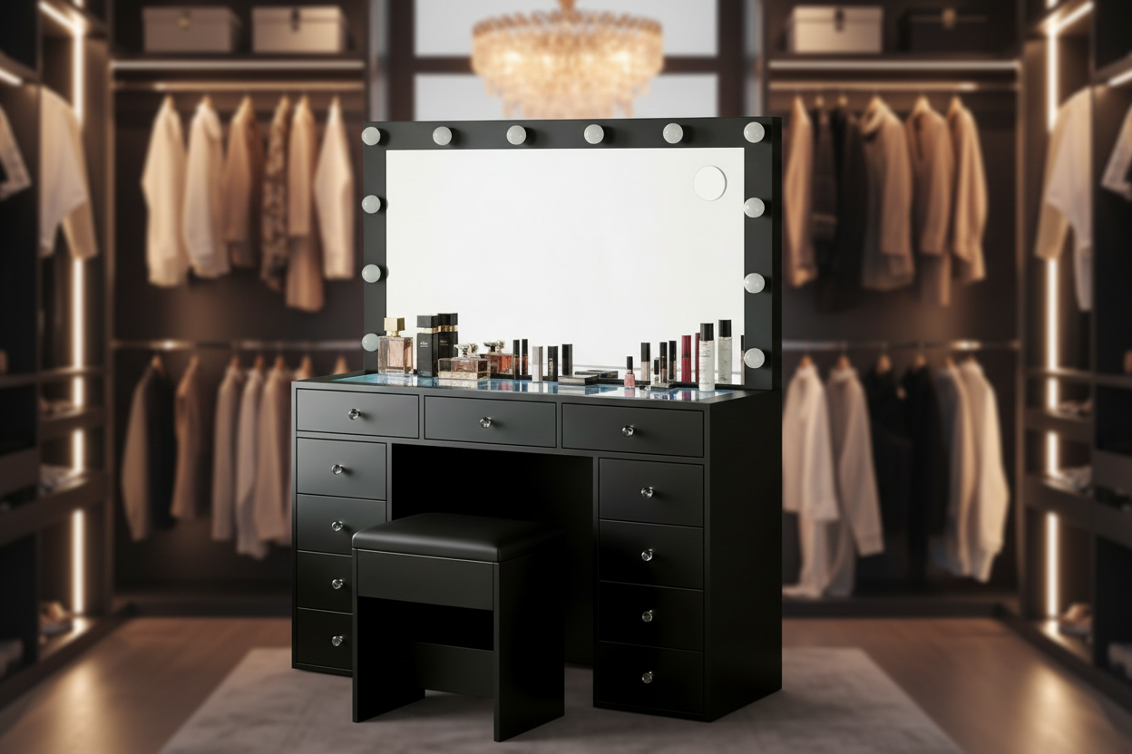 11 Drawers Vanity Set - Black