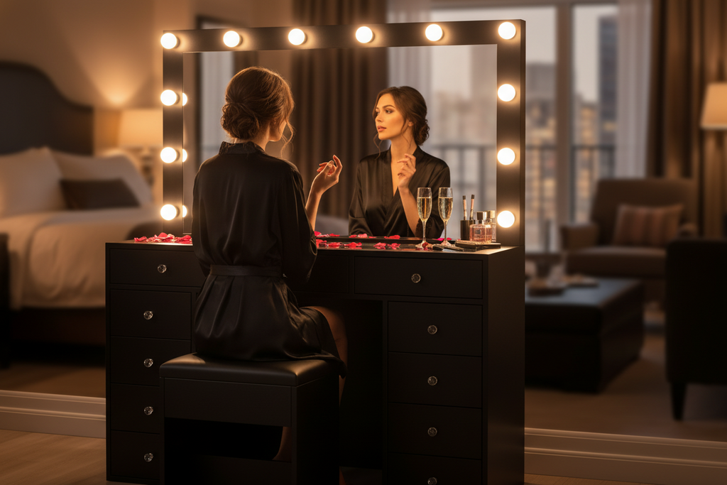 11 Drawers Vanity Set - Black