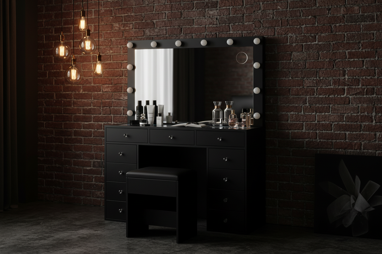 11 Drawers Vanity Set - Black
