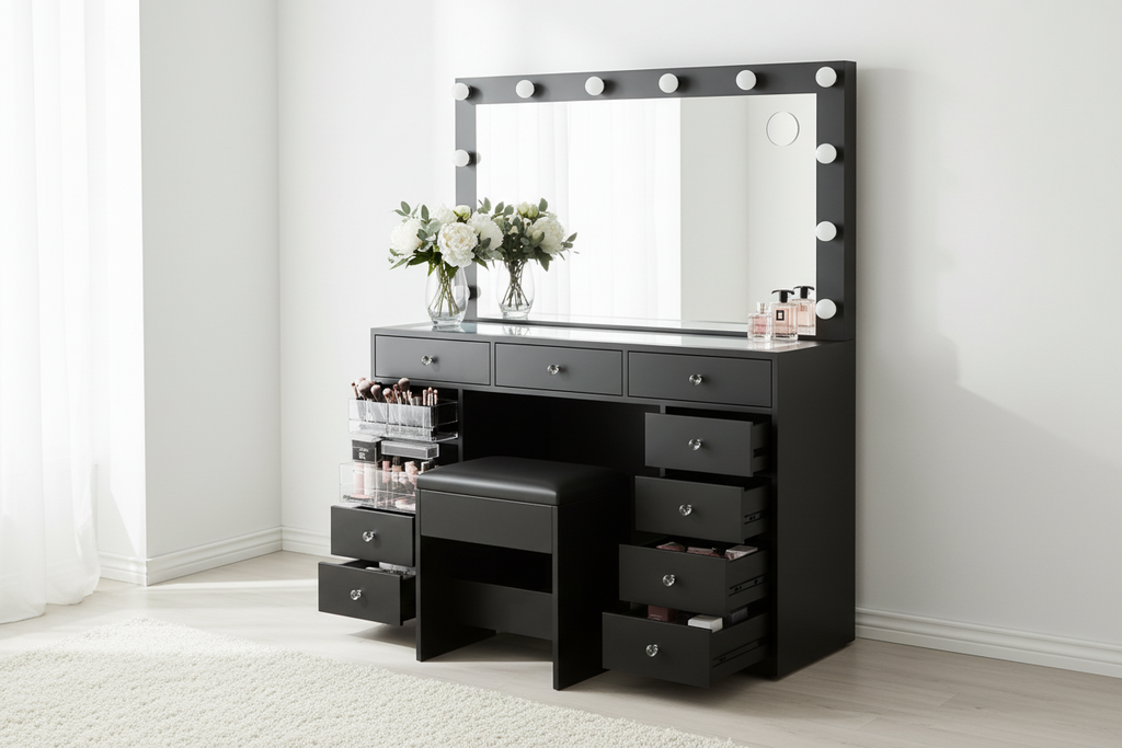 11 Drawers Vanity Set - Black