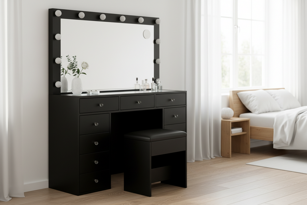 11 Drawers Vanity Set - Black