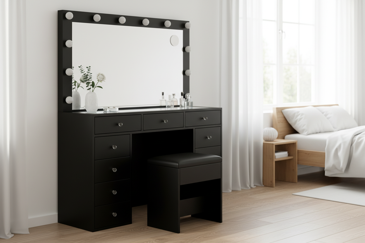 11 Drawers Vanity Set - Black