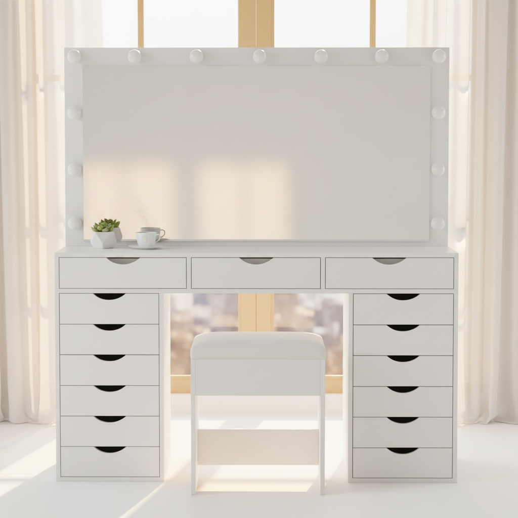 15 Drawers Vanity Set - White