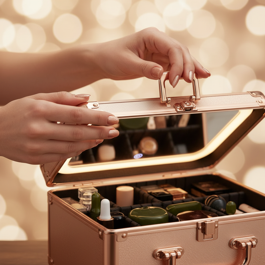 Makeup Case With A Detachable LED Mirror - Rose Gold