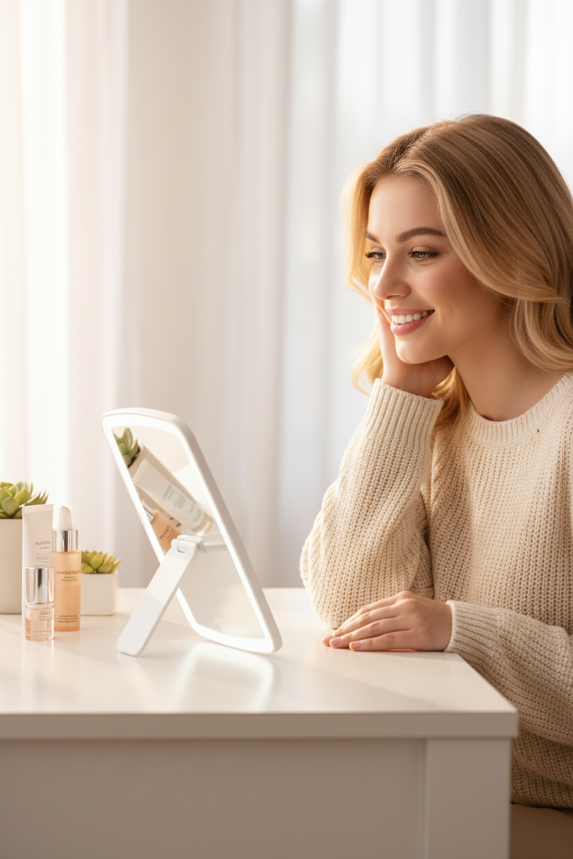 Compact Tabletop LED Makeup Mirror