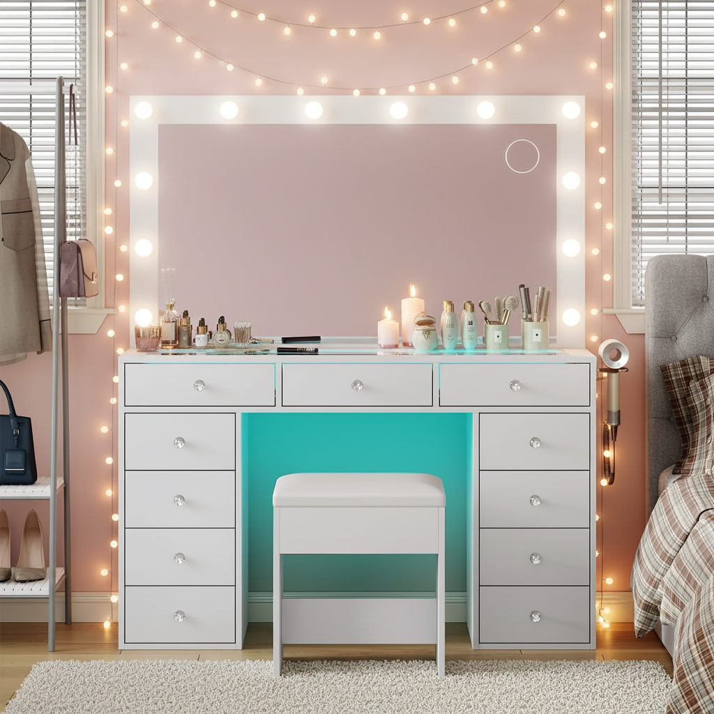 11 Drawers Vanity Set - White