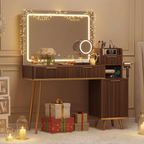 Vanity Set With Magnifying Mirror - Brown