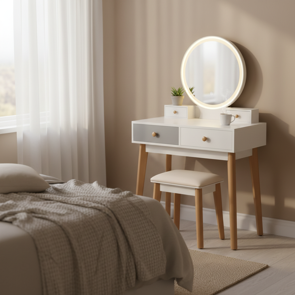 Contemporary Compact Makeup Vanity Set - Gray & White