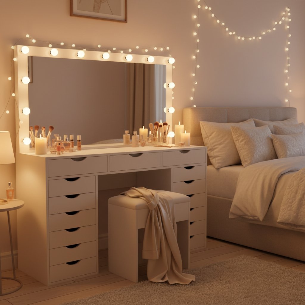 15 Drawers Vanity Set - White