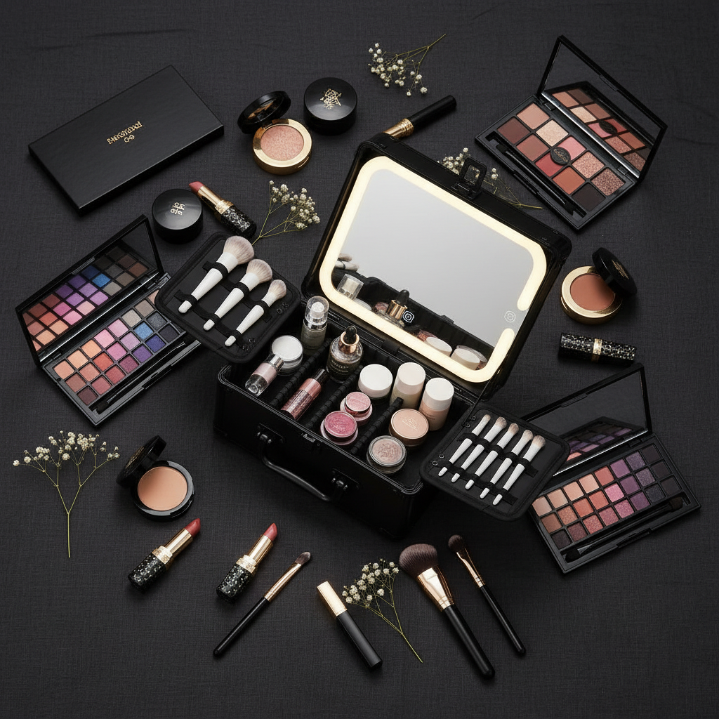 Makeup Case With A Detachable LED Mirror - Black