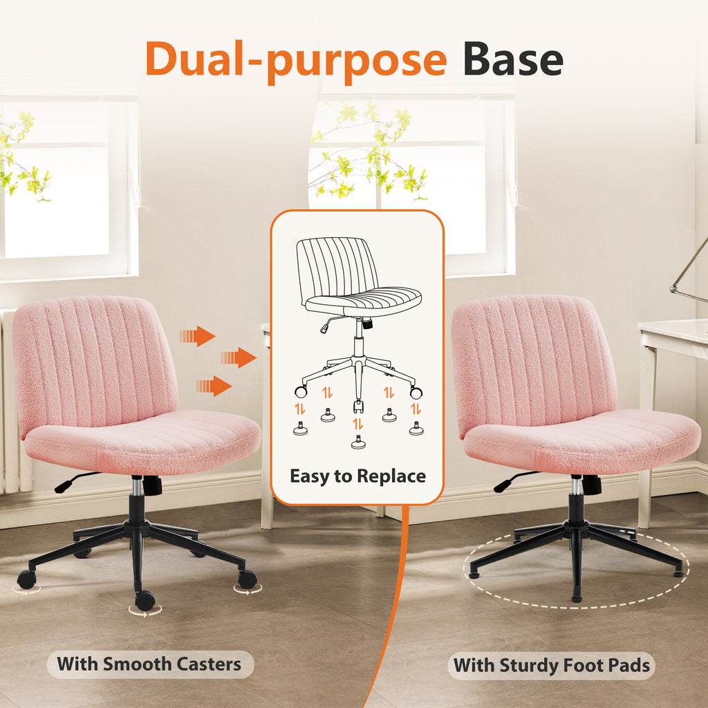 Armless Swivel Vanity Chair With Adjustable Wide Seat