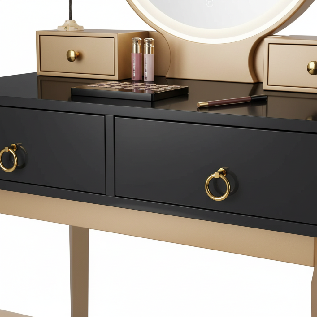 Contemporary Compact Makeup Vanity Set - Black & Golden