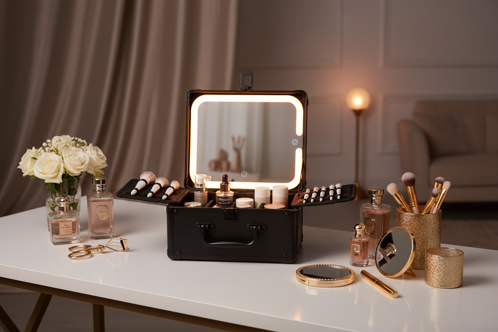Makeup Case With A Detachable LED Mirror - Black