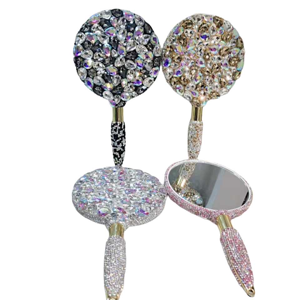 Rhinestone Embroidered Hand-held Mirror