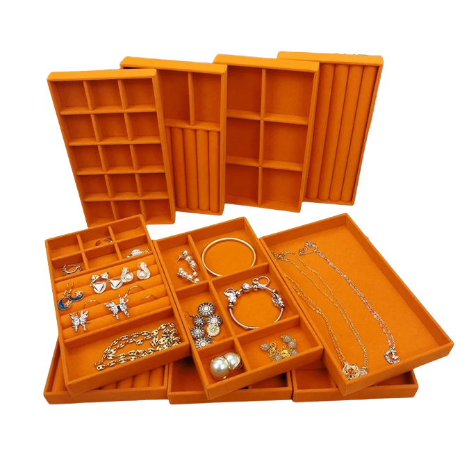 Luxury Velvet Drawer Organizer Tray [Orange]