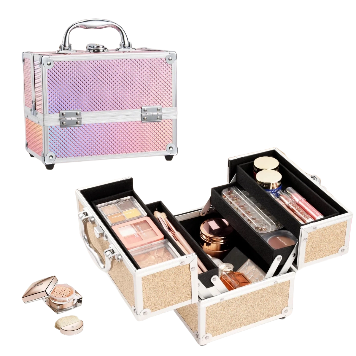 Portable Alloy Cosmetics Makeup Case [4 trays]