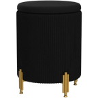 Modern Rounded Ottoman Vanity Stool With Storage & Metal Legs