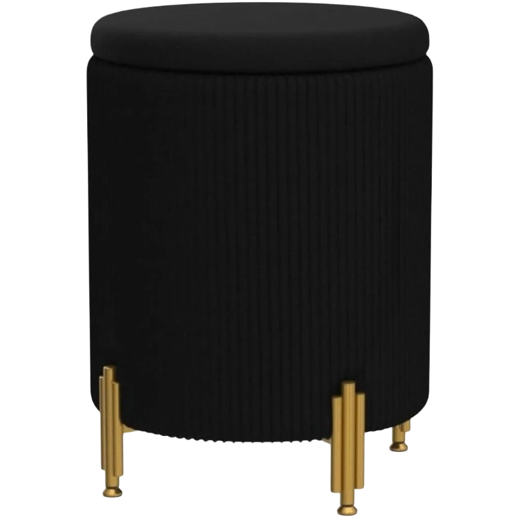 Modern Rounded Ottoman Vanity Stool With Storage & Metal Legs