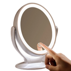 Rounded Double Sided Standing Makeup Mirror With LED Light & Magnification [1X/7X]