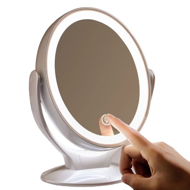 Rounded Double Sided Standing Makeup Mirror With LED Light & Magnification [1X/7X]