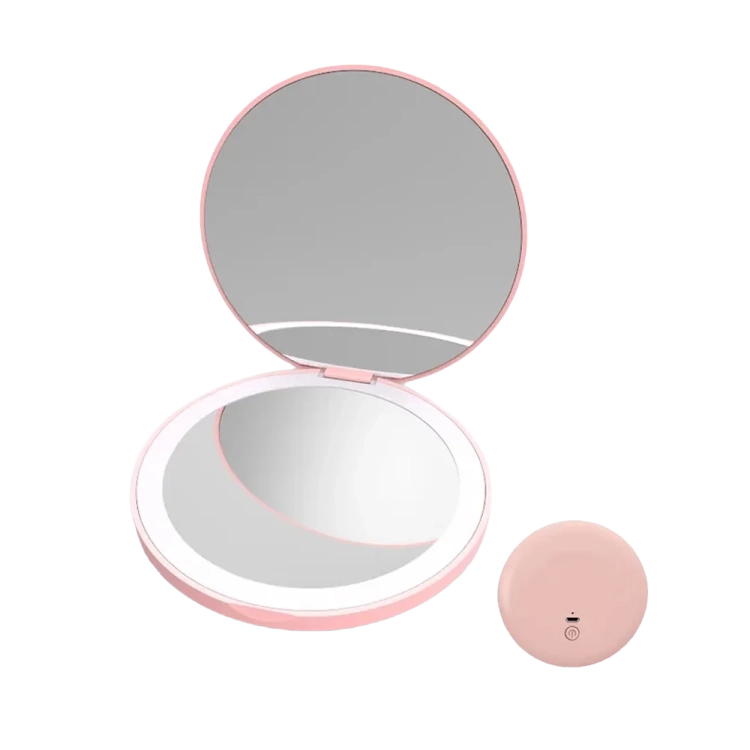 Compact LED Makeup Round Mirror with  2x Magnification