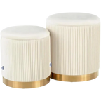 Set Of 2 Round Ottoman Vanity Stool [Cream]