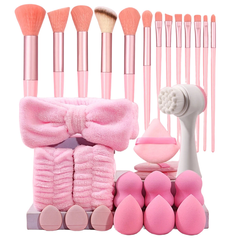 Makeup Brush Set With Sponge Set, Face Wash Brush, Head-Band & Wrist-Band