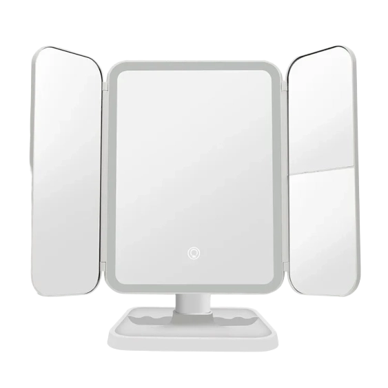 Trifold LED Makeup Mirror with 2x/3x/10x Magnification