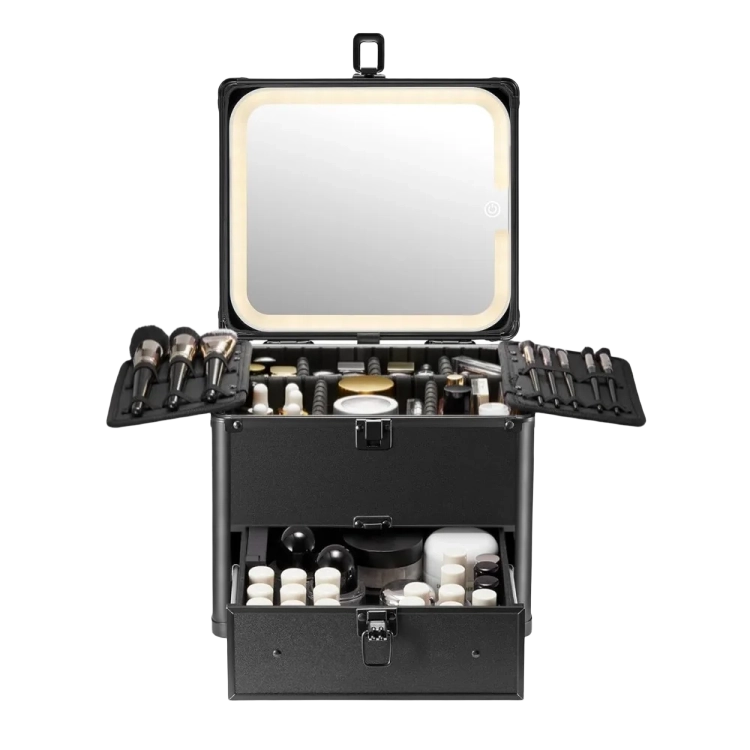 Waterproof Travel Makeup Box with Drawer and A Detachable LED Mirror