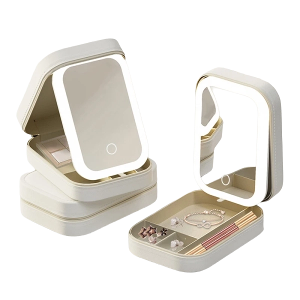 Portable Makeup Jewelry Storage Box with LED Mirror