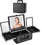 Makeup Storage Case With LED Mirror & Fold-out Trays for Jewelry Storage