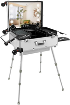 24'' Aluminum Rolling Makeup Trolley with Bluetooth Speakers and LED Lights [White]