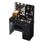 Makeup Vanity Desk With LED Mirror, Glass Top and Storage Shelves