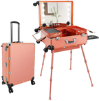 24'' Aluminum Rolling Makeup Trolley With 8 LED Lights and Stand