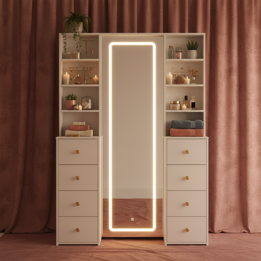 Full-Length Vanity Set With 8 Drawers & Shelves