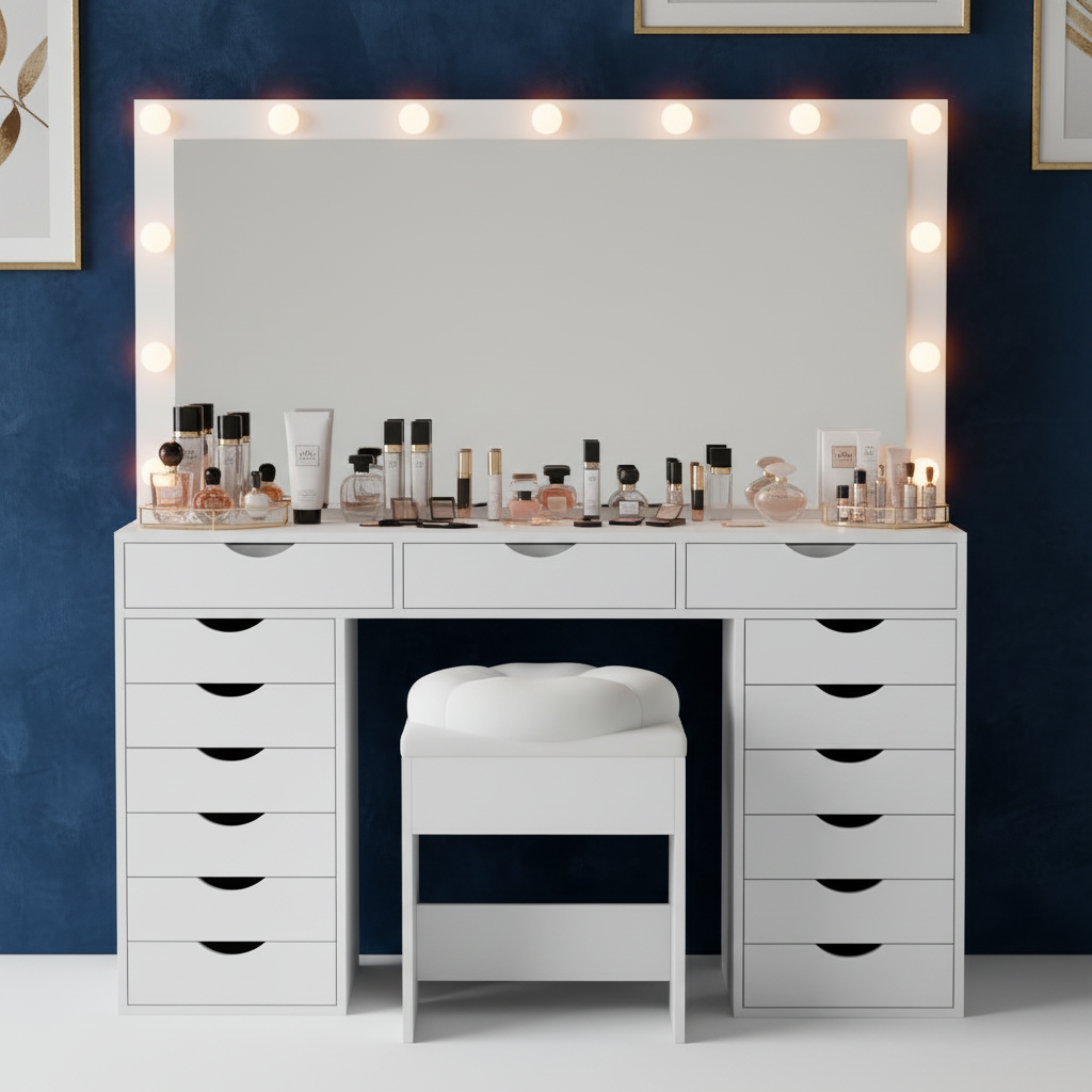 15 Drawers Vanity Set - White
